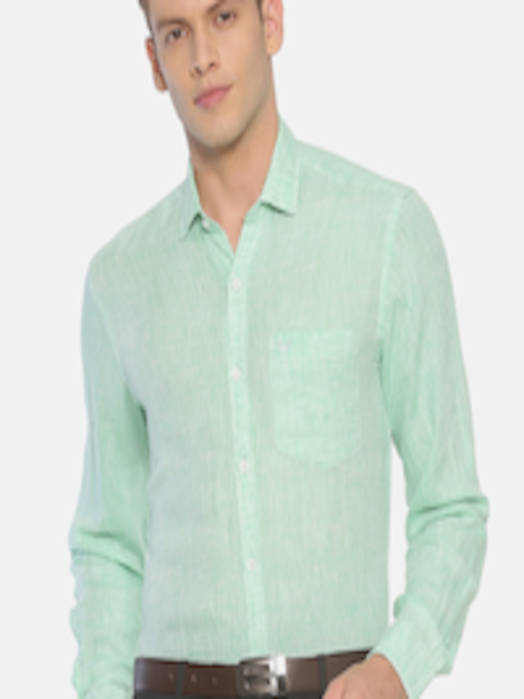 Buy Linen Club Men Mint Green Solid Formal Shirt - Shirts for Men ...