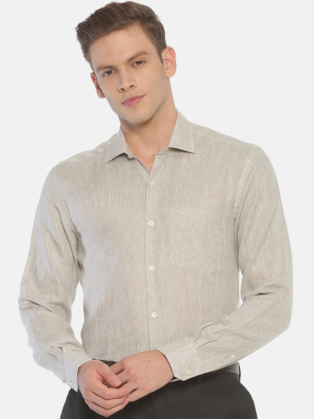 Buy Linen Club Men Beige Regular Fit Solid Formal Linen Shirt - Shirts ...