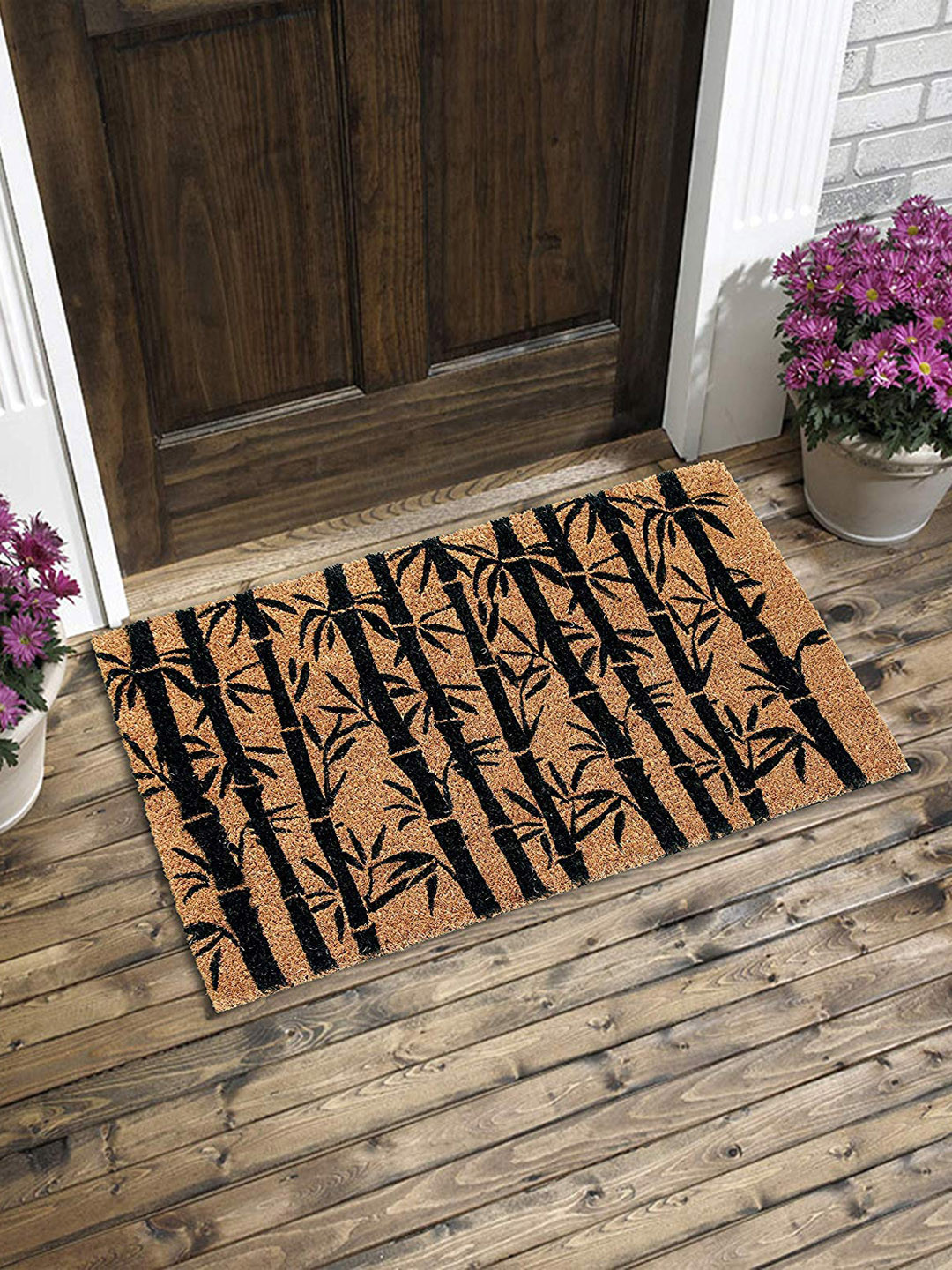 Buy Onlymat Brown & Black Bamboo Print Coir Doormat Doormats for