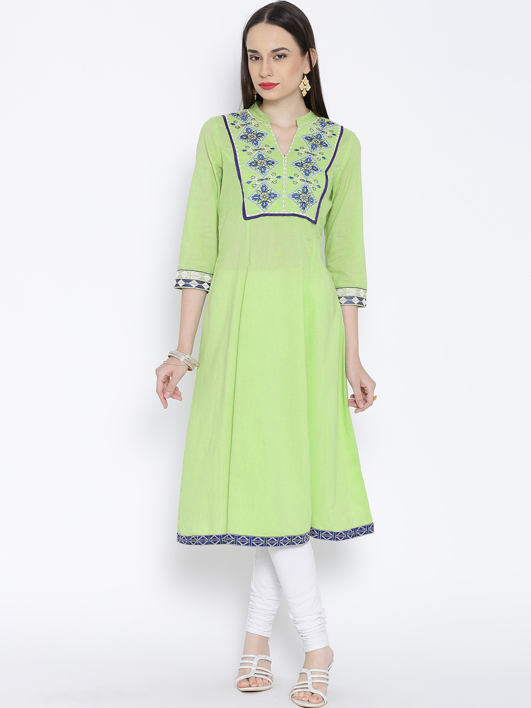 Buy Rain & Rainbow Green Embroidered Anarkali Kurta Kurtas for Women