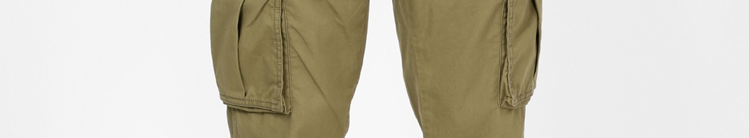 Buy T Base Men Olive Green Regular Fit Solid Cargos - Trousers for Men ...