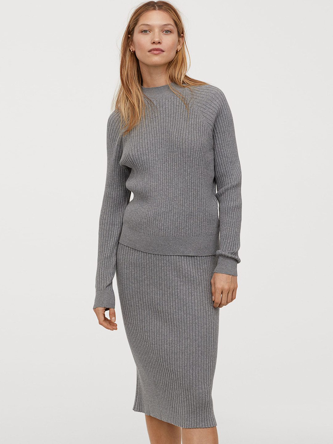 Buy H&M Women Grey Ribbed Cotton Blend Skirt Skirts for Women