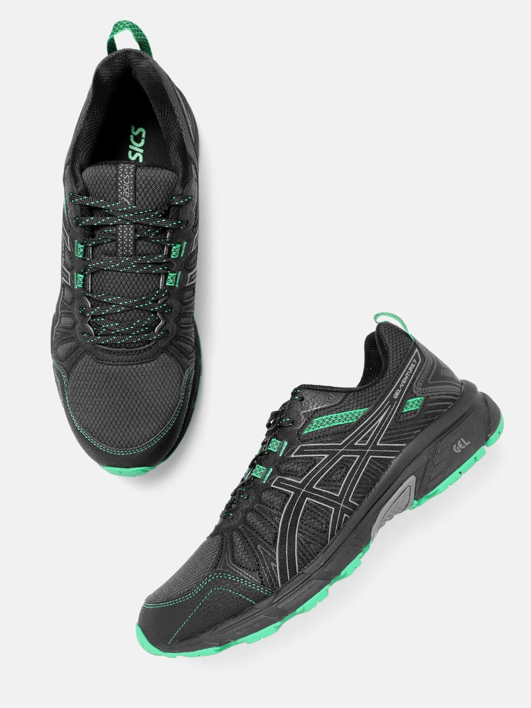 Buy ASICS Men Charcoal Grey Woven Design Gel Venture 7 Running Shoes ...