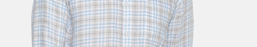 Buy Linen Club Men Blue & Grey Regular Fit Checked Casual Linen Shirt ...
