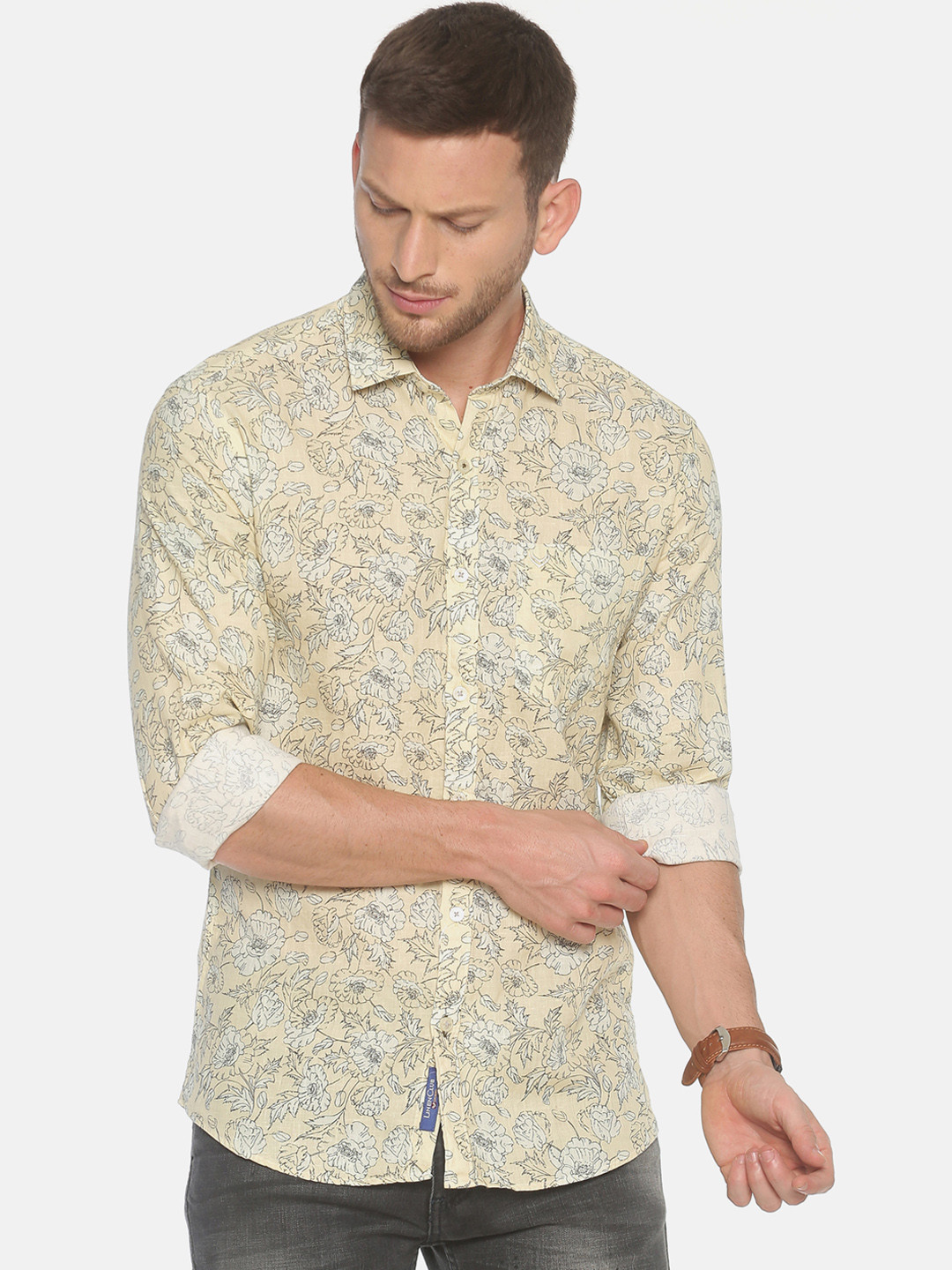 Buy Linen Club Men Yellow Regular Fit Floral Printed Casual Shirt - Shirts for Men 11875742 | Myntra