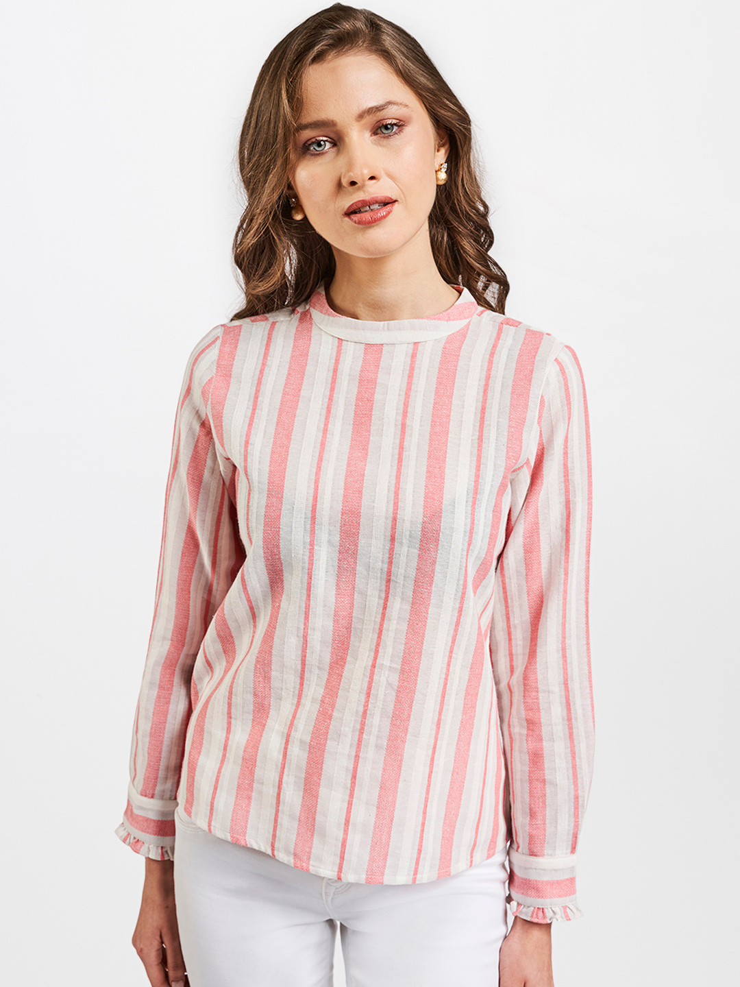 Buy AND Pink & Off White Vertical Striped Top - Tops for Women 11876952 ...