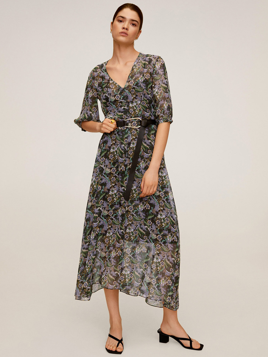 mango printed ruched dress