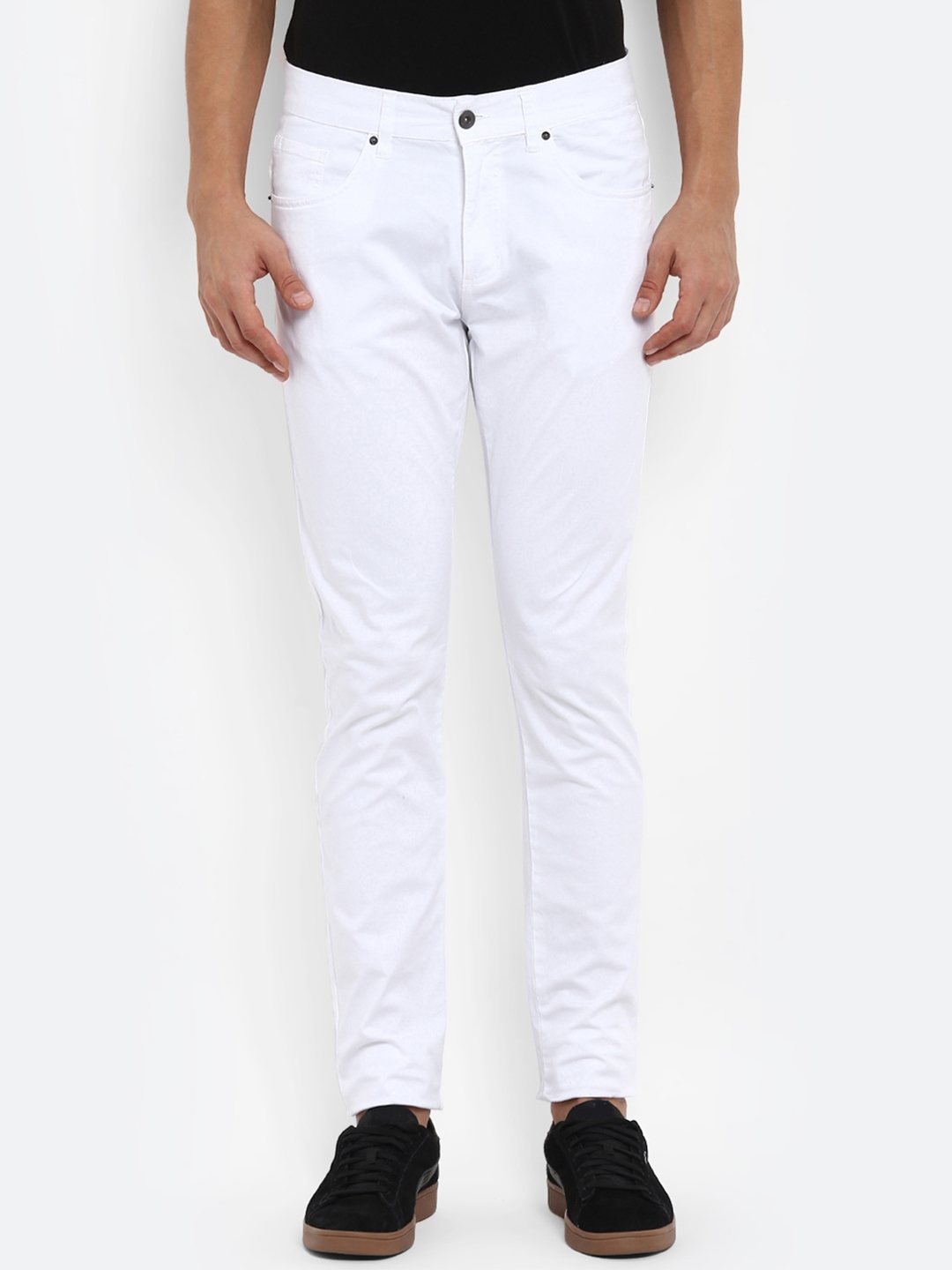 Buy Red Tape Men White Slim Fit Solid Regular Trousers - Trousers for ...