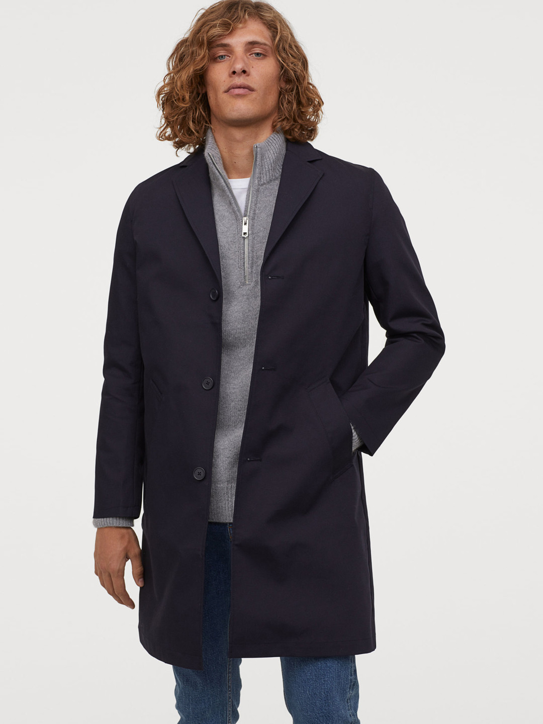Buy H&M Men Navy Blue Solid Coat With A Detachable Lining Coats for