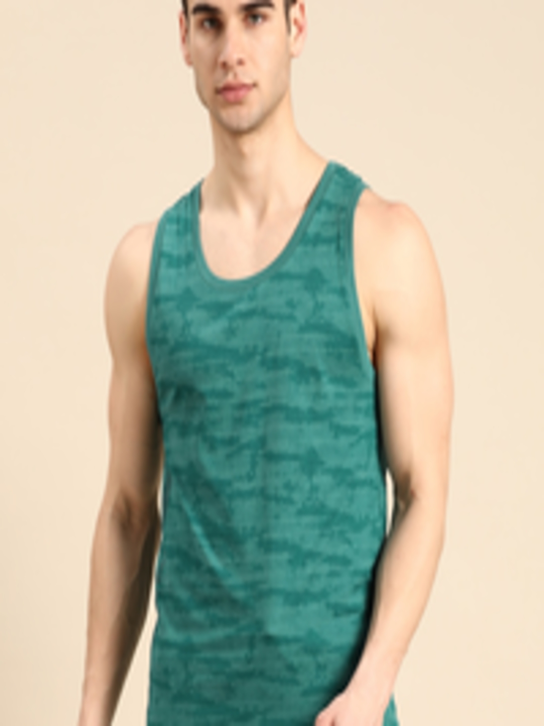 Buy Jockey Men Green Self Design Scoop Neck Athleisure T Shirt
