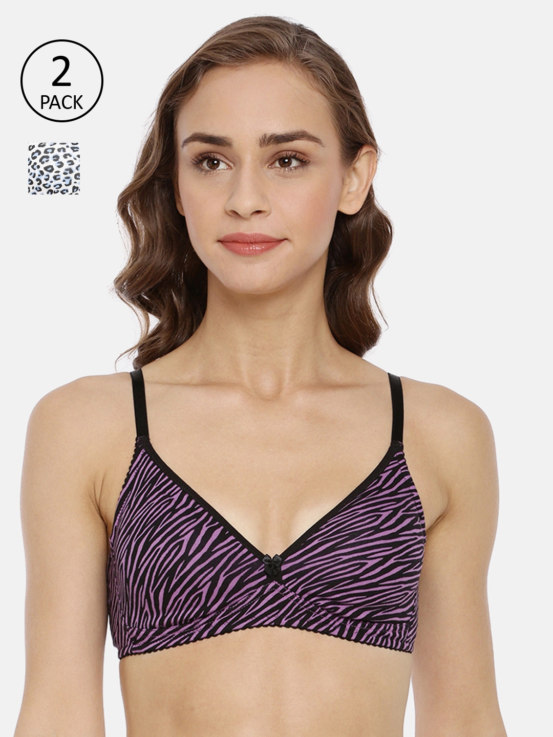 Buy Macrowoman W Series Pack Of 2 Purple And White Printed Non Wired Non Padded Everyday Bra Bra