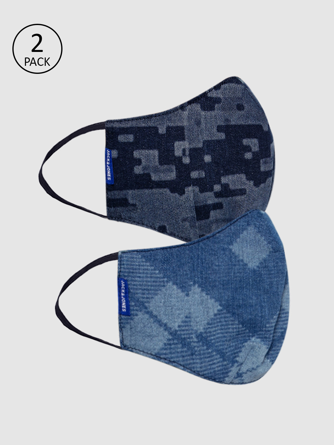 Buy Jack & Jones Men Blue Printed 2 Pcs 3 Ply Protective Reusable Mask