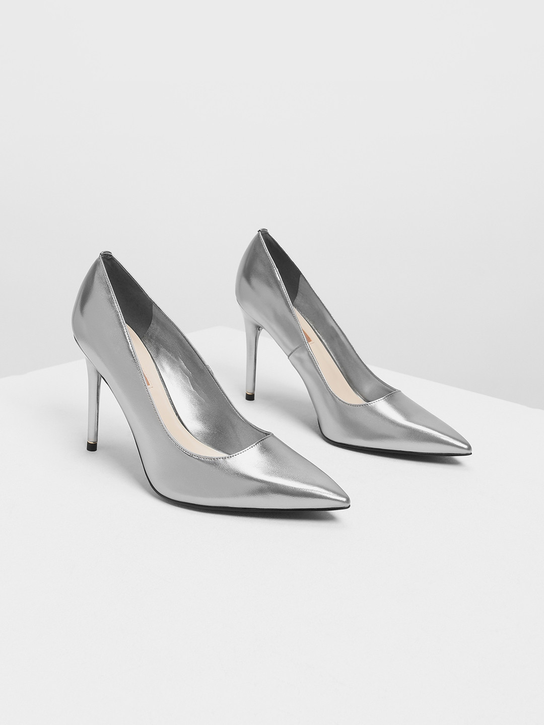 Buy CHARLES & KEITH Women Silver Toned Solid Pumps Heels for Women