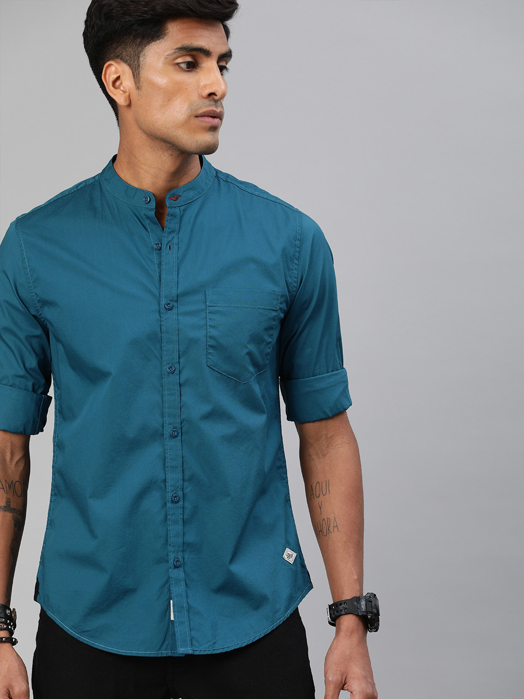 Buy Roadster Men Teal Blue Regular Fit Solid Sustainable Casual Shirt
