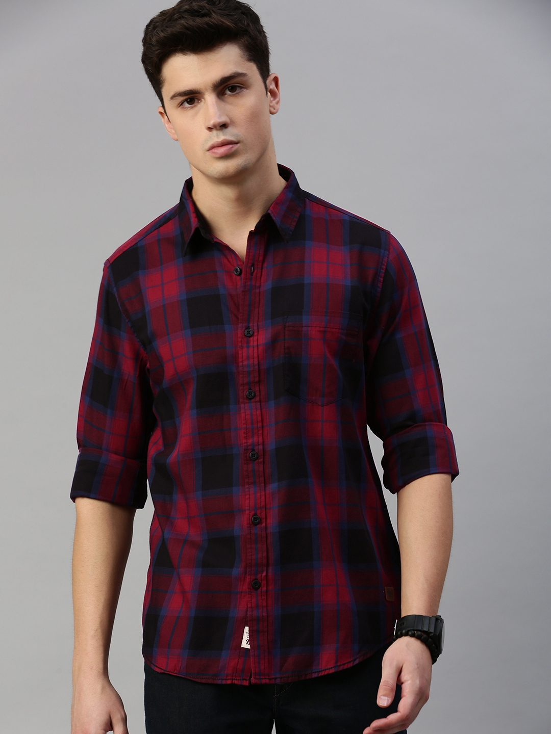 Buy Roadster Men Maroon & Black Checked Sustainable Casual Shirt ...