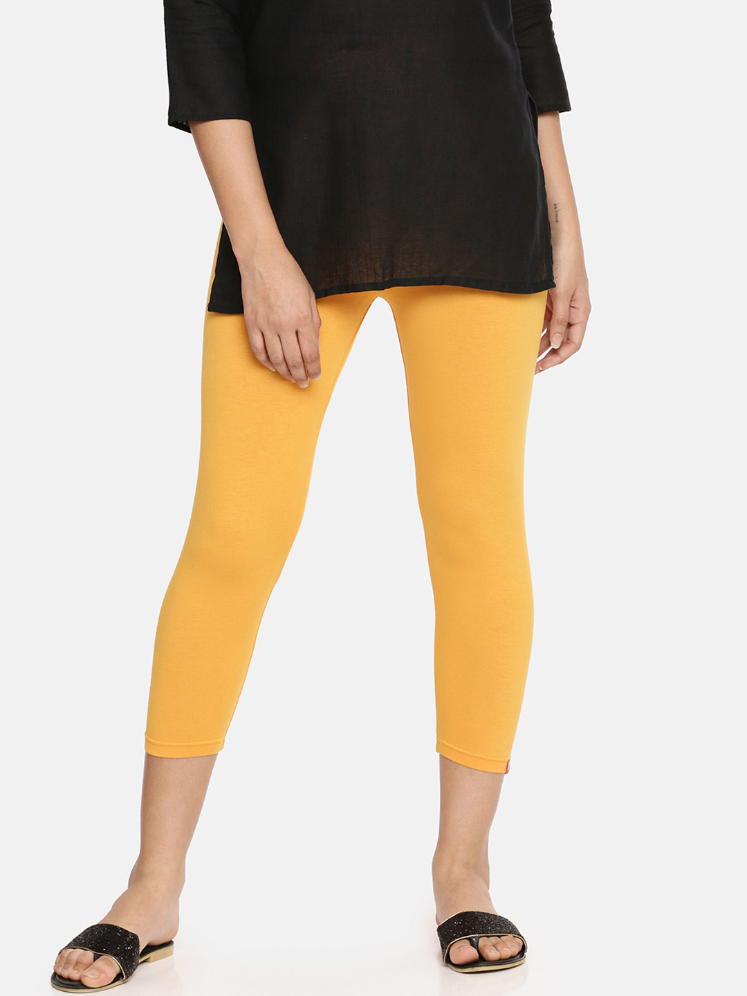 Buy Feather Soft Elite Women Yellow Solid Capri Leggings Leggings for