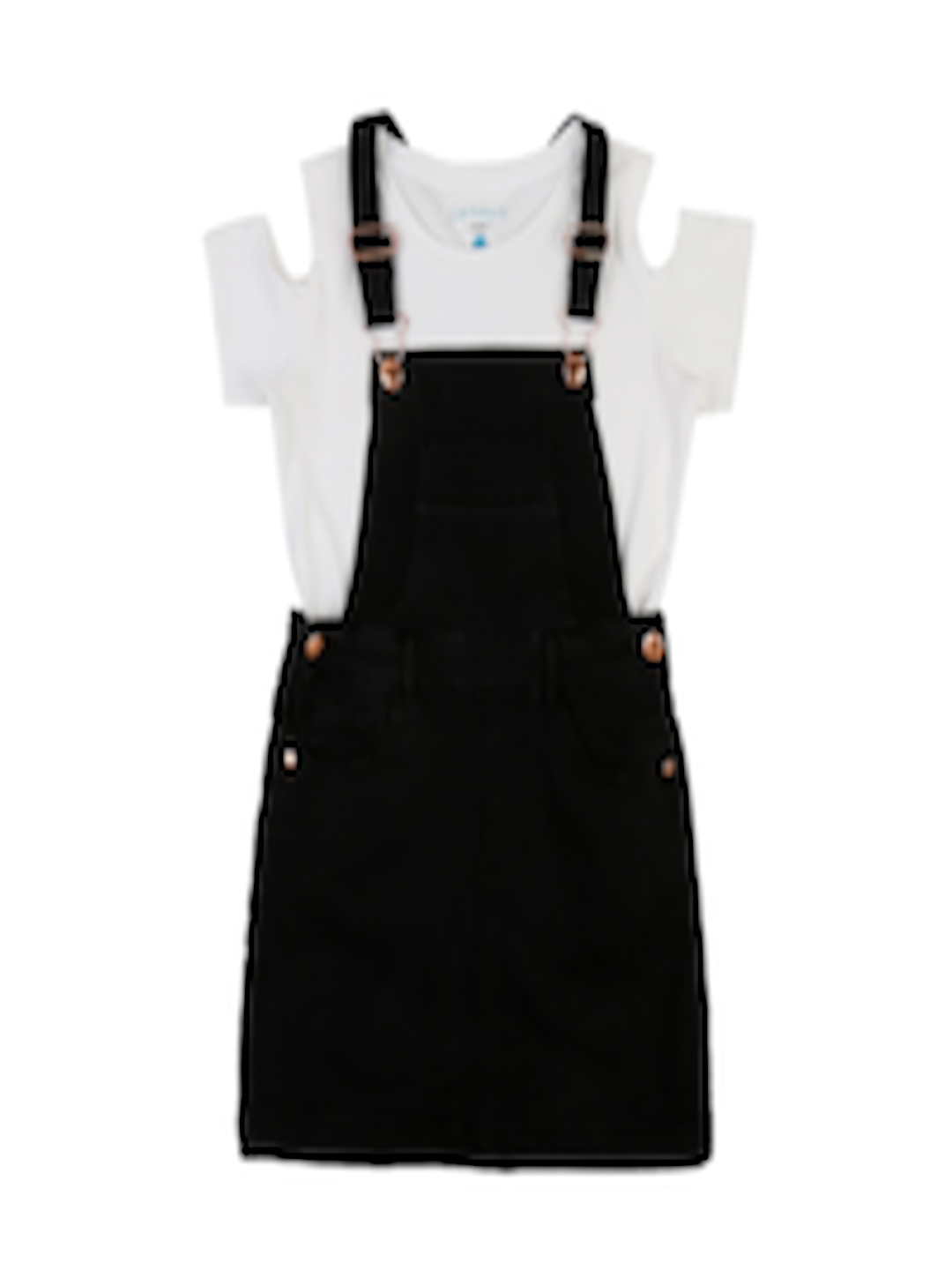 Buy Pantaloons Junior Girls Black Solid Pinafore Dress With T Shirt ...