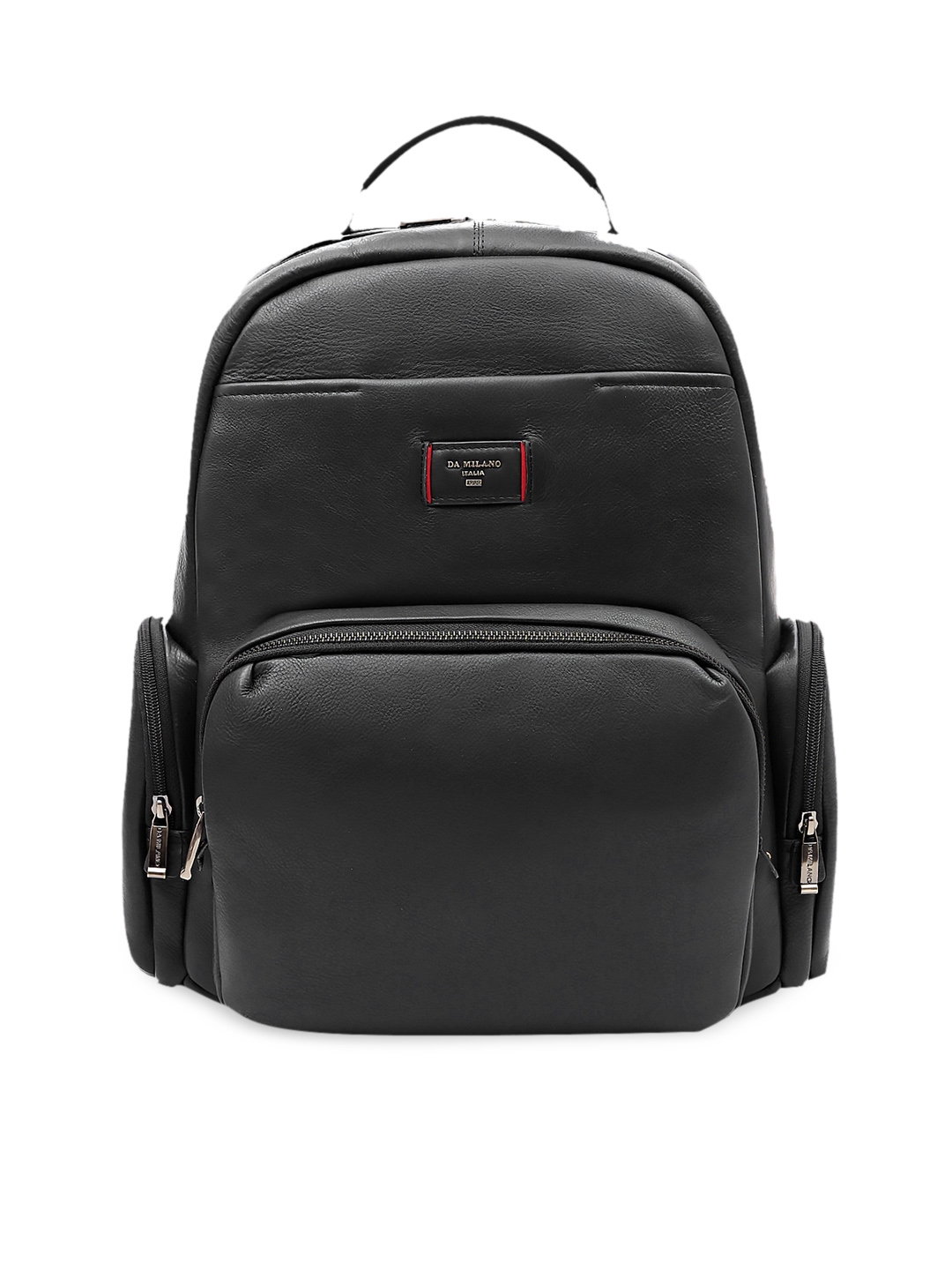 Buy Da Milano Unisex Black Textured Leather Backpack - Backpacks for ...