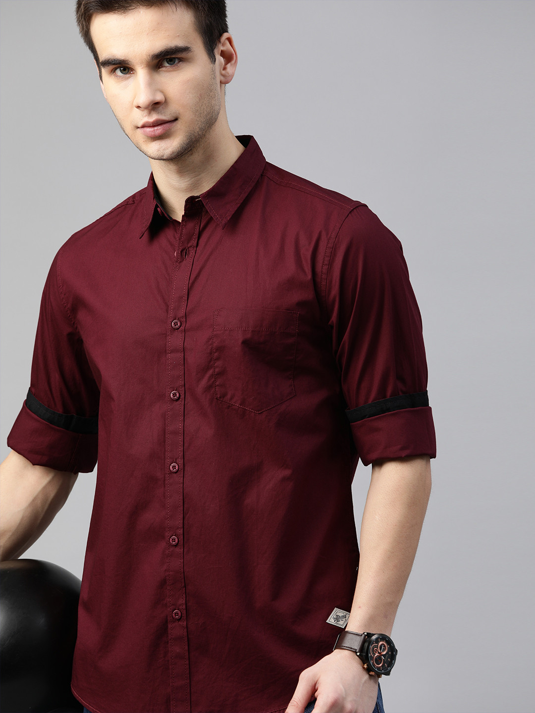 Buy Roadster Men Burgundy Cotton Sustainable Casual Shirt Shirts for