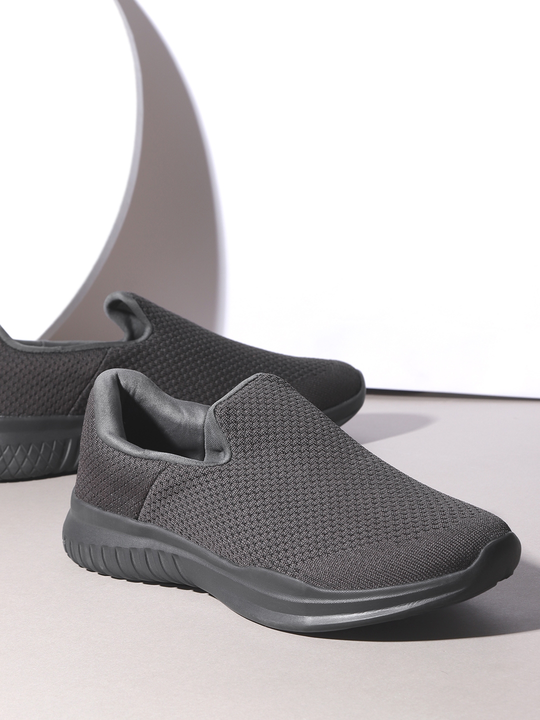 Buy Crew STREET Men Charcoal Grey Woven Design Walking Shoes - Sports ...