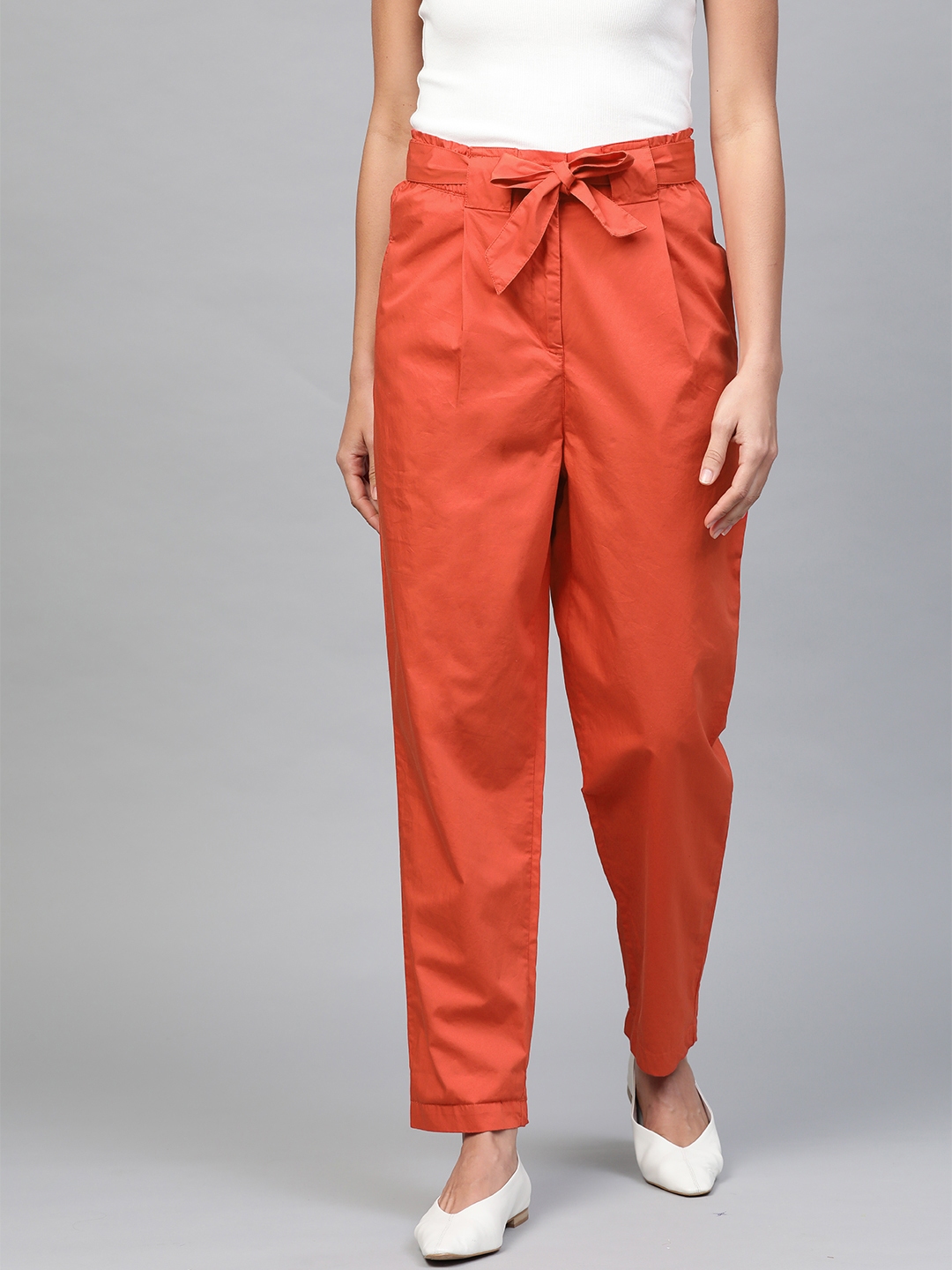 orange linen trousers