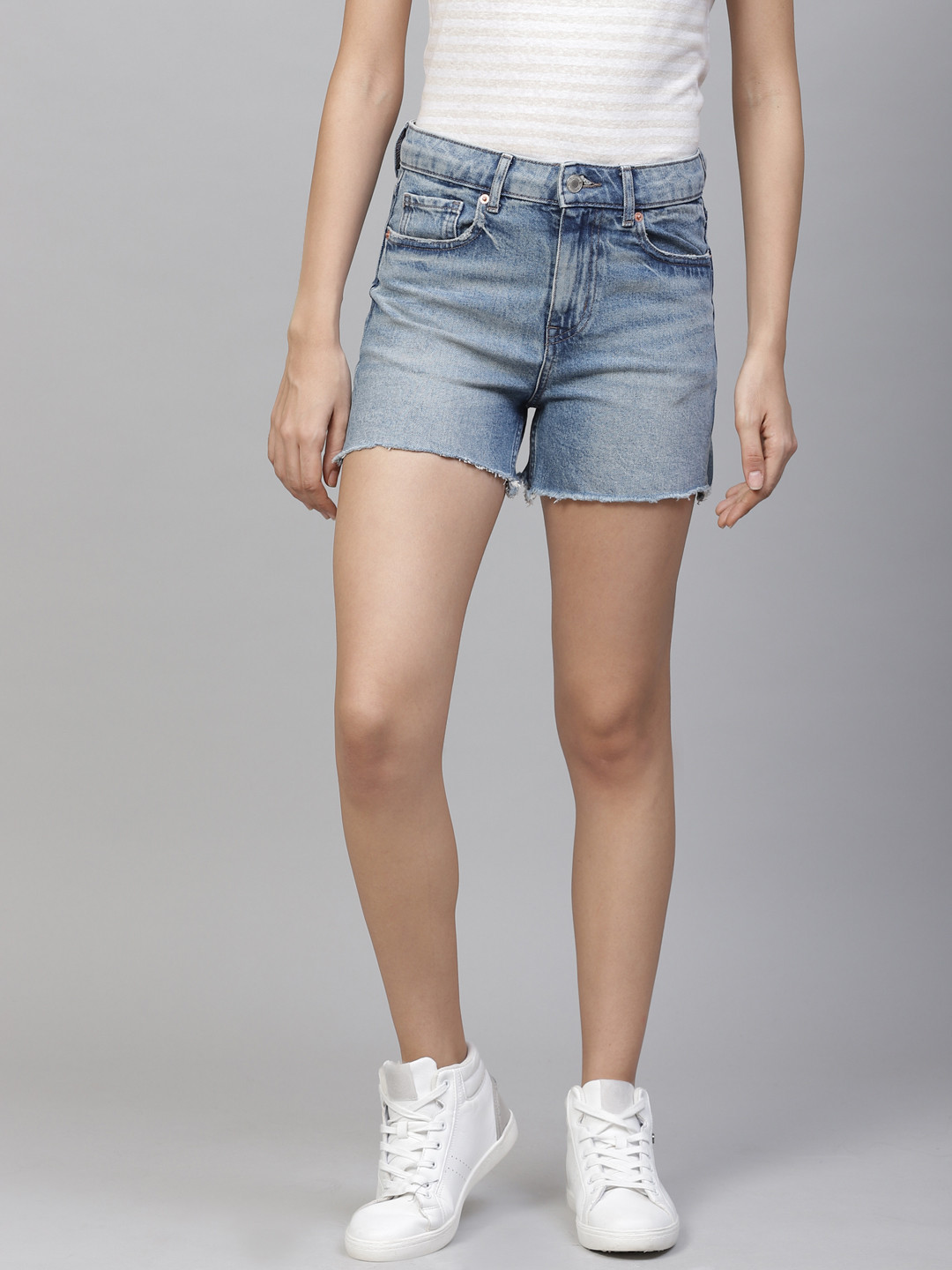 Buy Marks & Spencer Women Blue Washed Regular Fit Denim Shorts Shorts