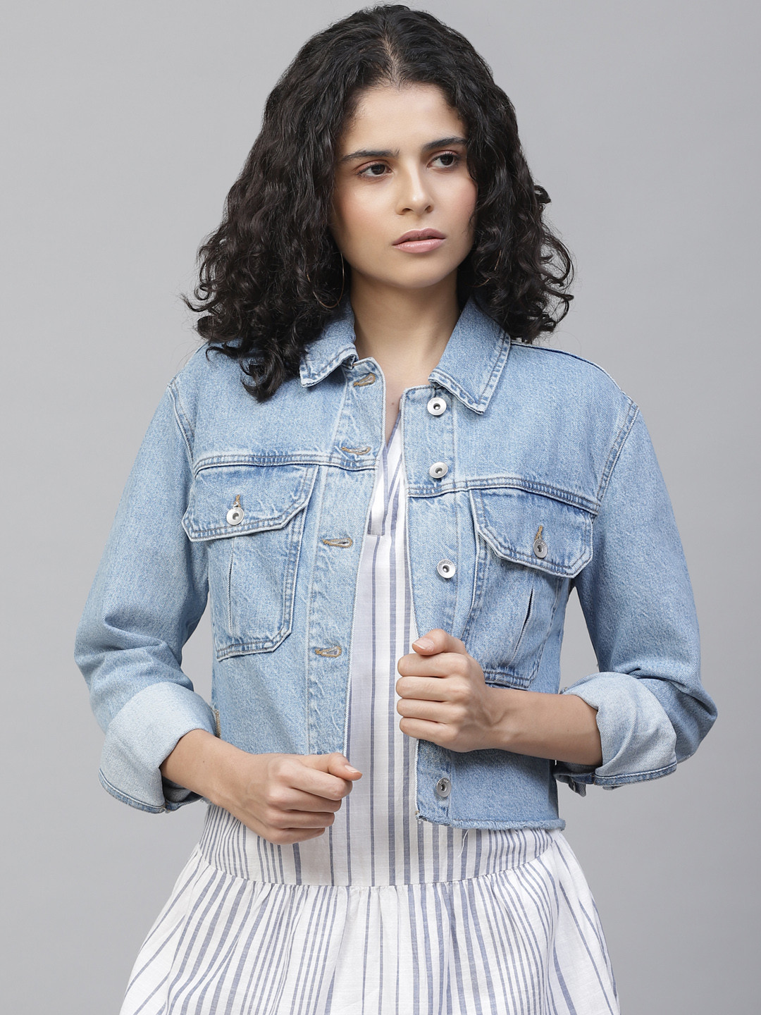 Buy Marks & Spencer Women Blue Solid Denim Jacket Jackets for Women