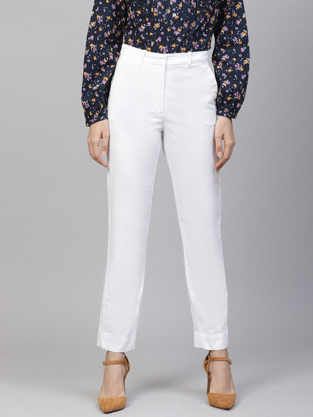 Buy Marks & Spencer Women White Straight Fit Solid Regular Trousers