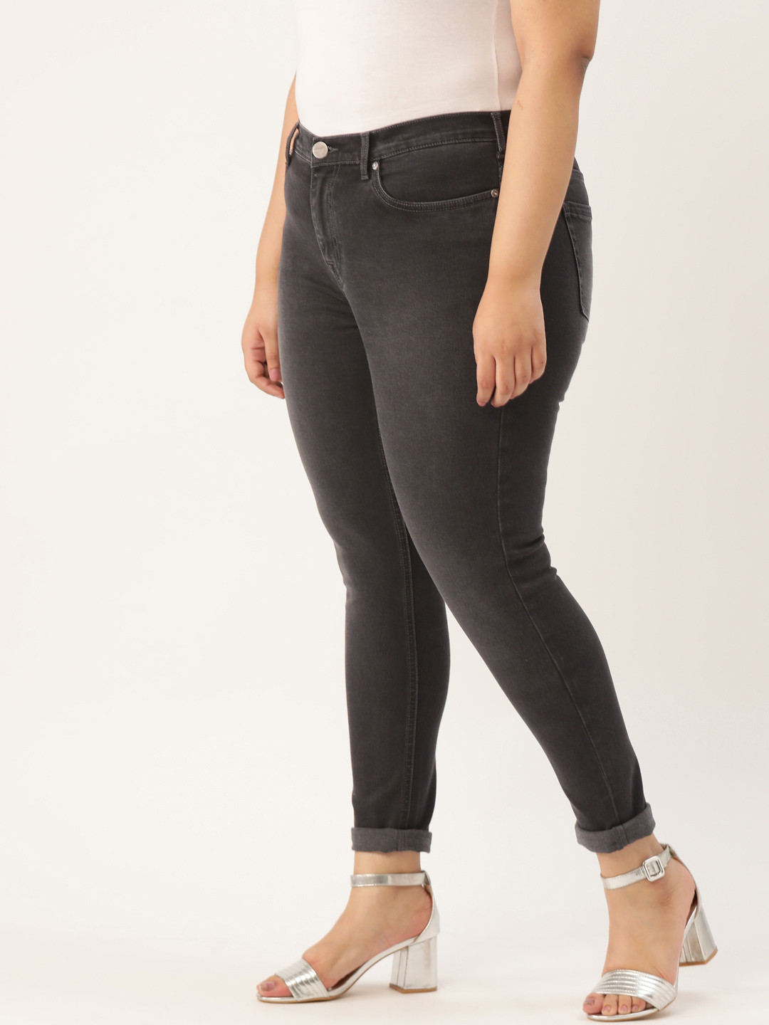 Buy Sztori Women Charcoal Grey Skinny Fit Mid Rise Clean Look Plus Size