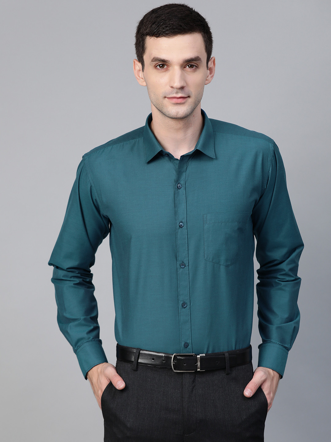 Buy MANQ Men Teal Blue Slim Fit Solid Formal Shirt Shirts for Men