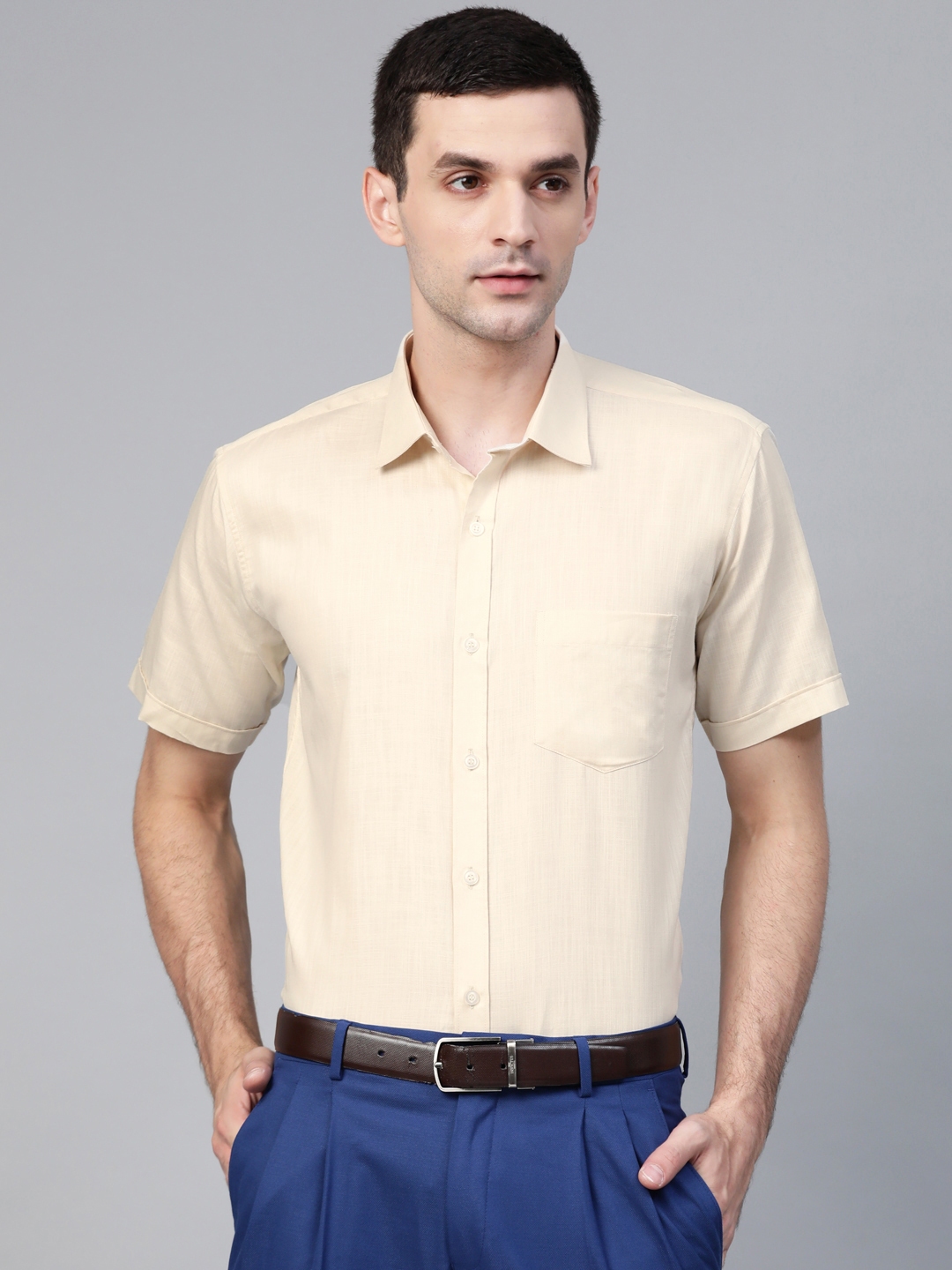Buy MANQ Men Cream Coloured Semi Slim Fit Solid Formal Shirt - Shirts ...