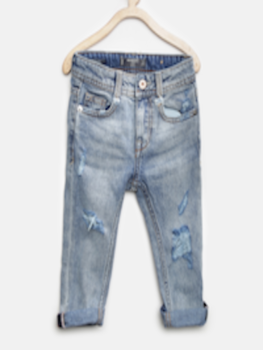 Buy MANGO Kids Girls Blue Washed Distressed Boyfriend Jeans - Jeans for ...