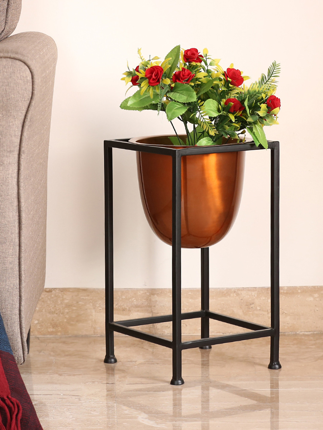 Buy ExclusiveLane Copper Toned Floor Planter Pot With Cuboidal Stand In