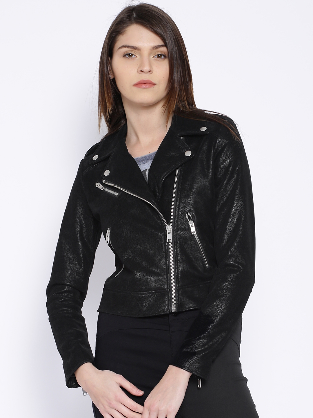 Buy MANGO Black Biker Jacket - Jackets for Women 1192394 | Myntra