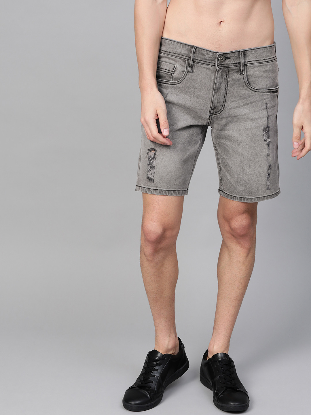 Buy Roadster Men Charcoal Grey Washed Regular Fit Denim Shorts Shorts