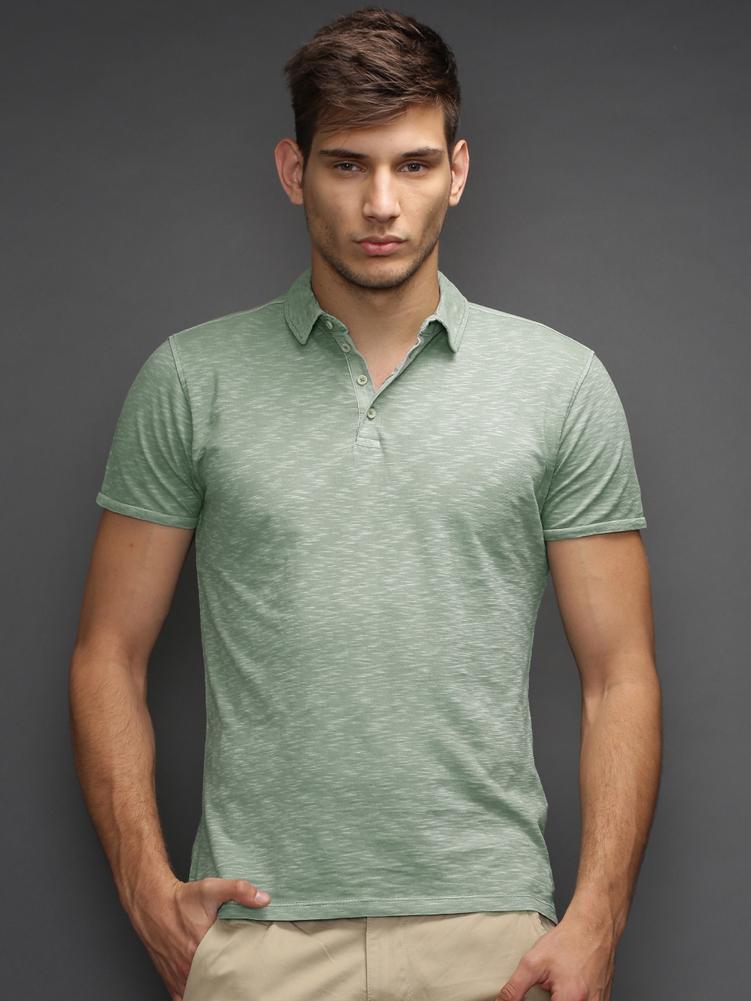 Buy SELECTED Olive Green Polo Pure Cotton T Shirt - Tshirts for Men ...