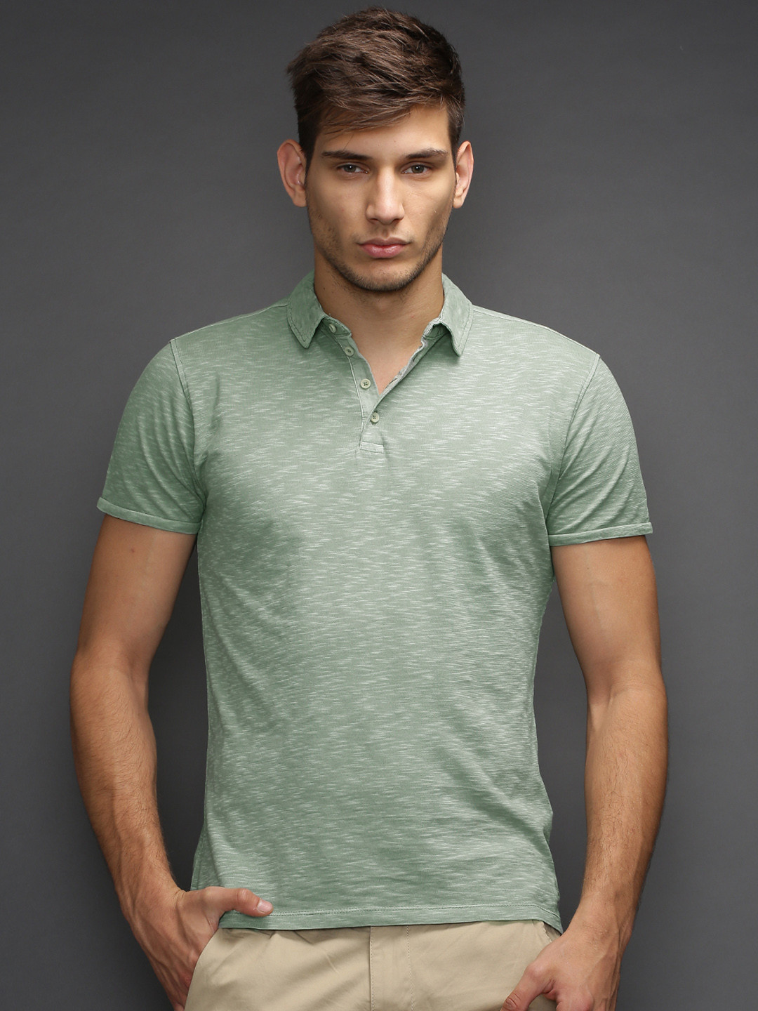 Buy SELECTED Olive Green Polo Pure Cotton T Shirt Tshirts for Men