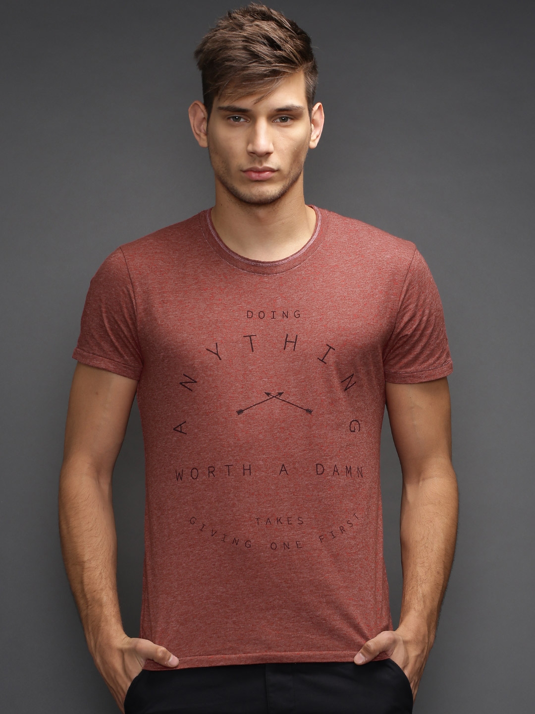 maroon melange t shirt