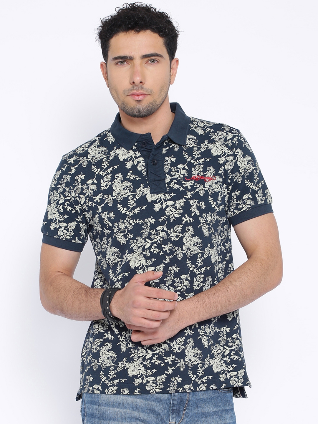 Buy Ed Hardy Navy Printed Polo Pure Cotton T Shirt - Tshirts for Men ...