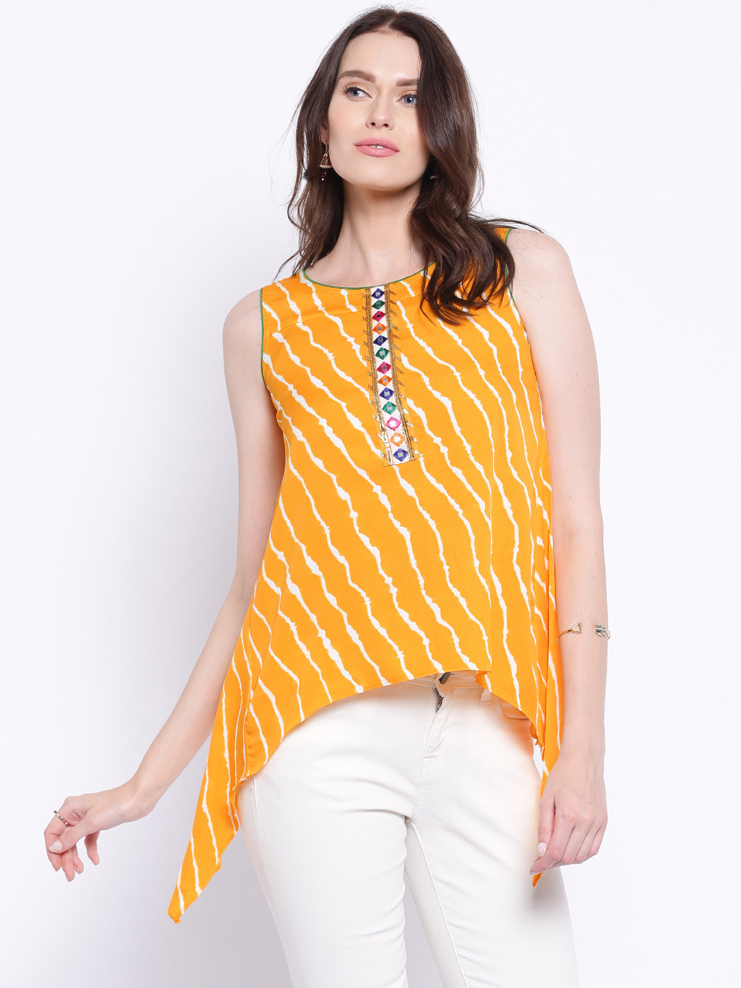 Buy Anouk Yellow Printed Sleeveless Top Tops for Women 1194009 Myntra