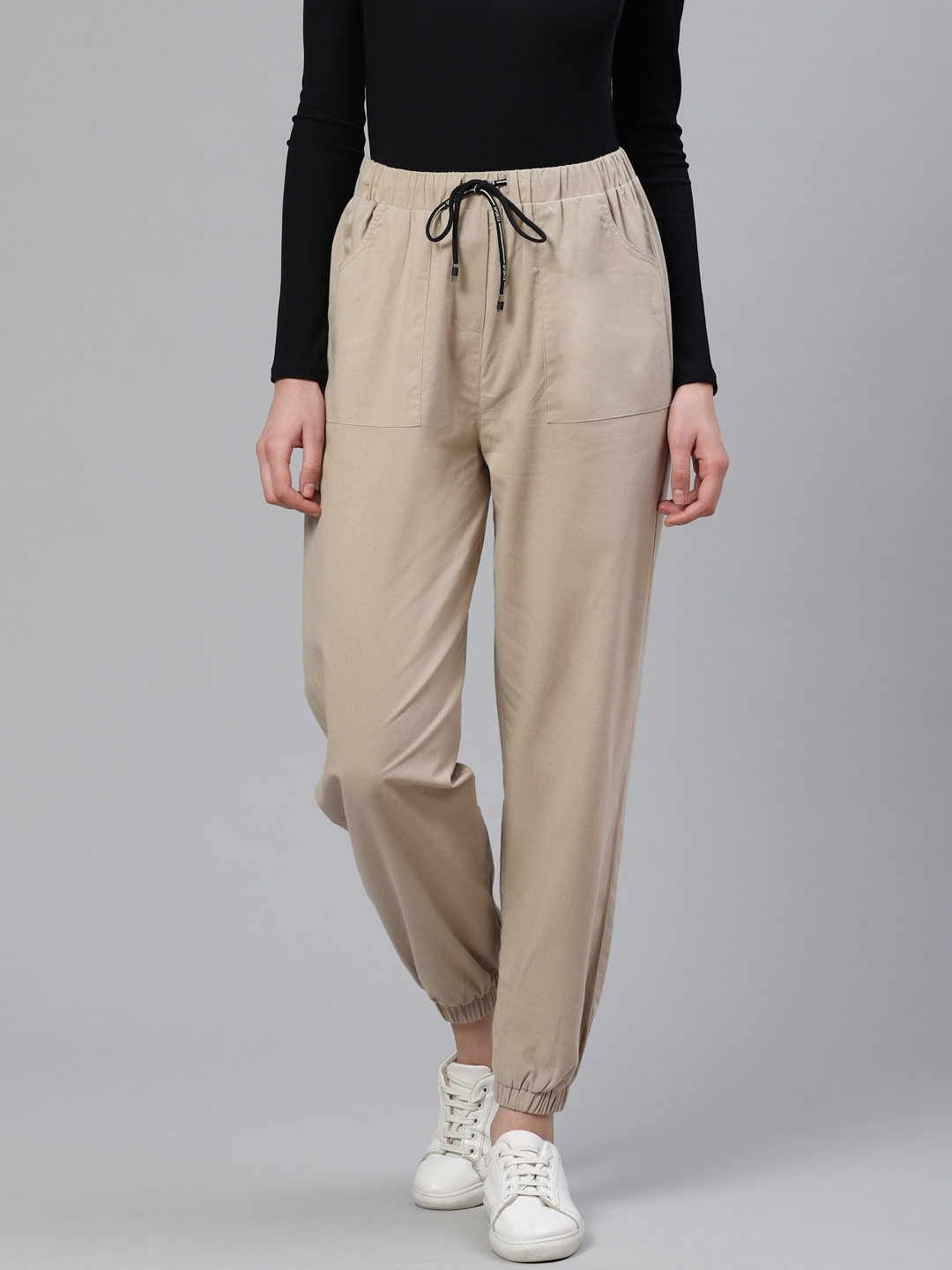 Buy Orchid Blues Women Beige Loose Fit Solid Joggers - Trousers for ...