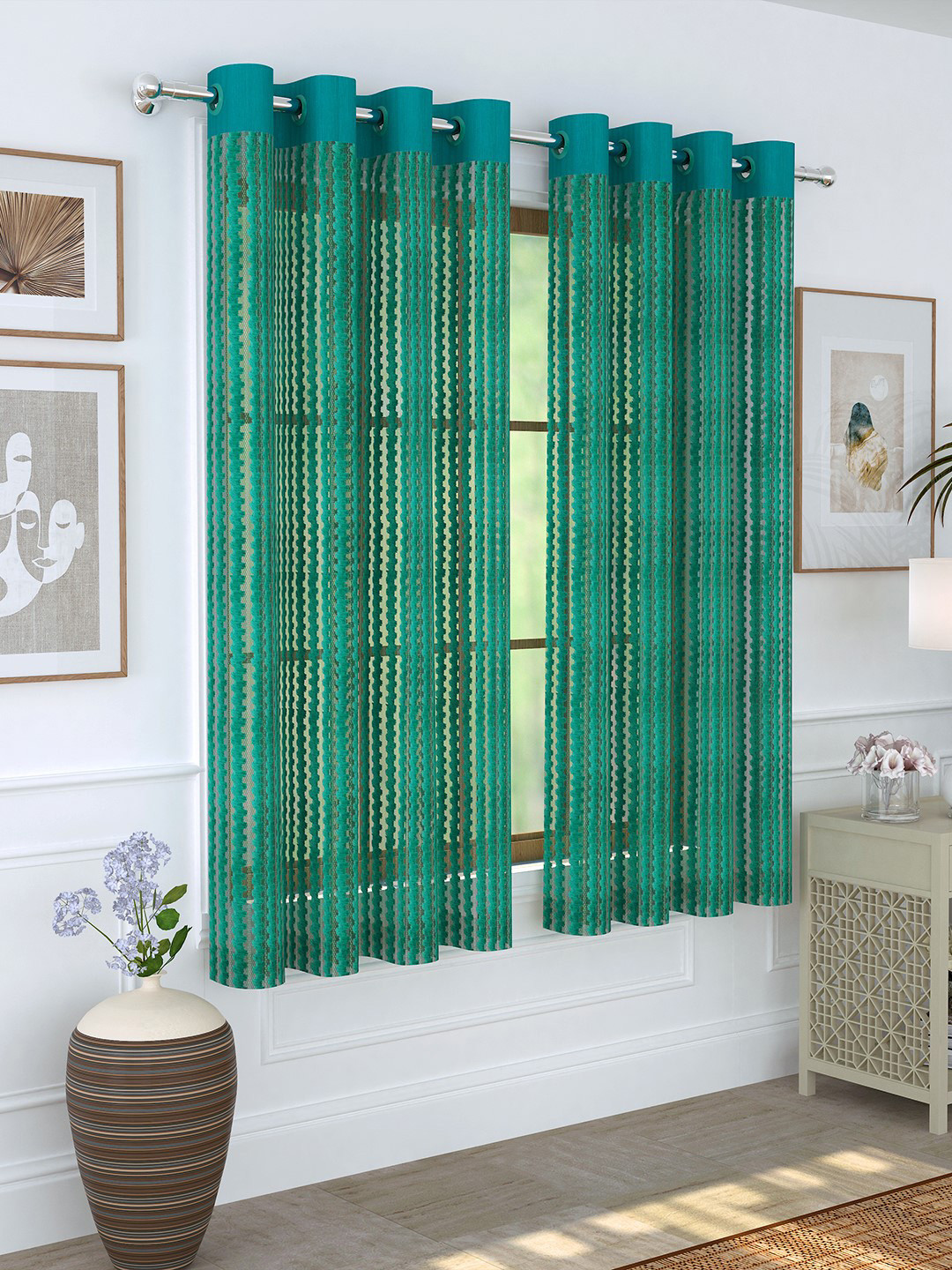 Buy Story@home Green Set Of 2 200GSM Sheer Semi Window Curtains ...