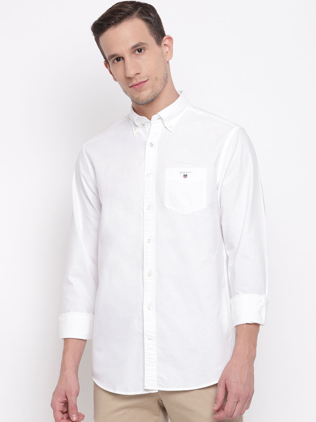 Gant Men White Solid Button-down Collar Full Sleeves Shirt