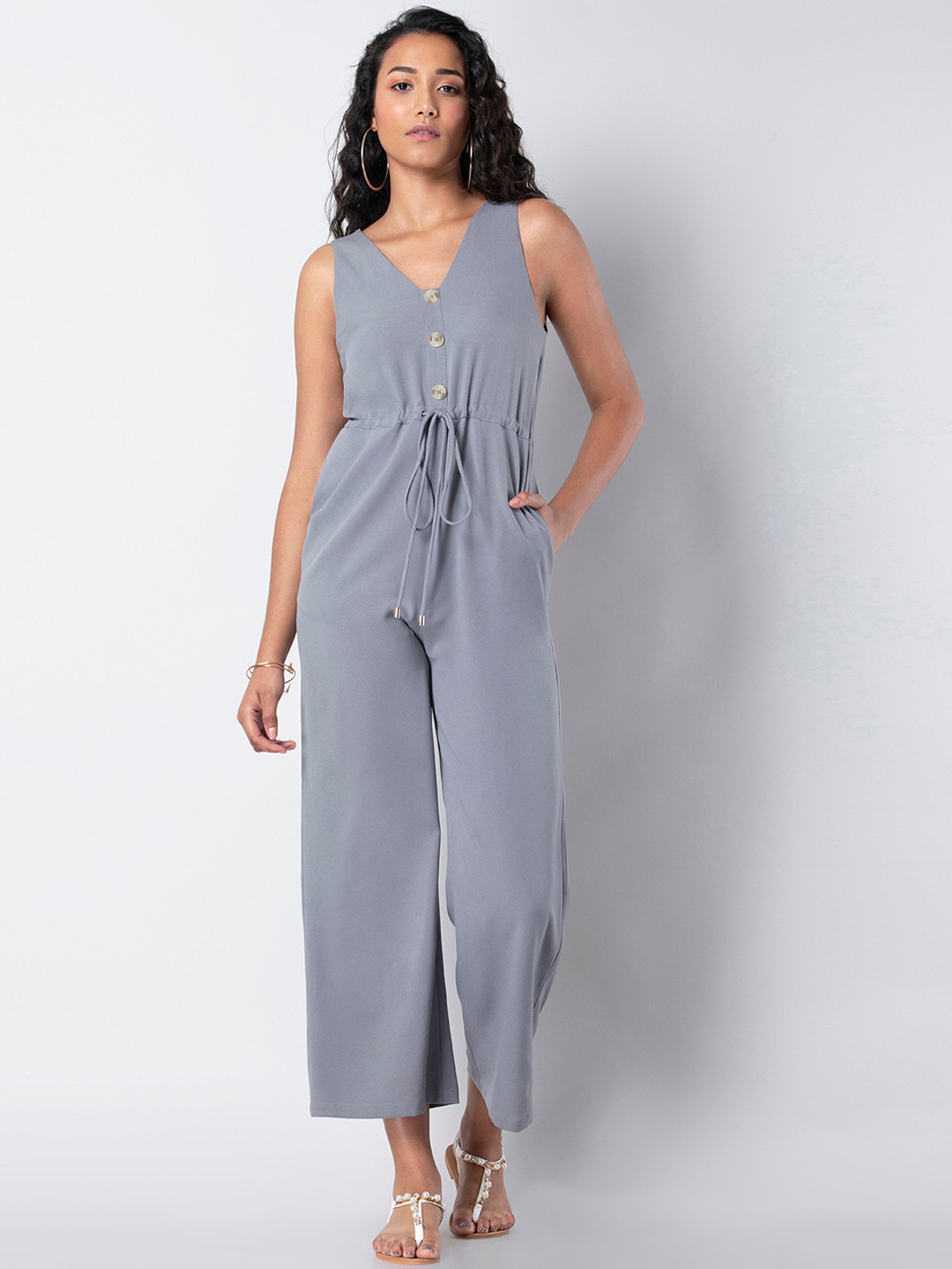 Buy FabAlley Women Grey Solid Basic Jumpsuit Jumpsuit for Women