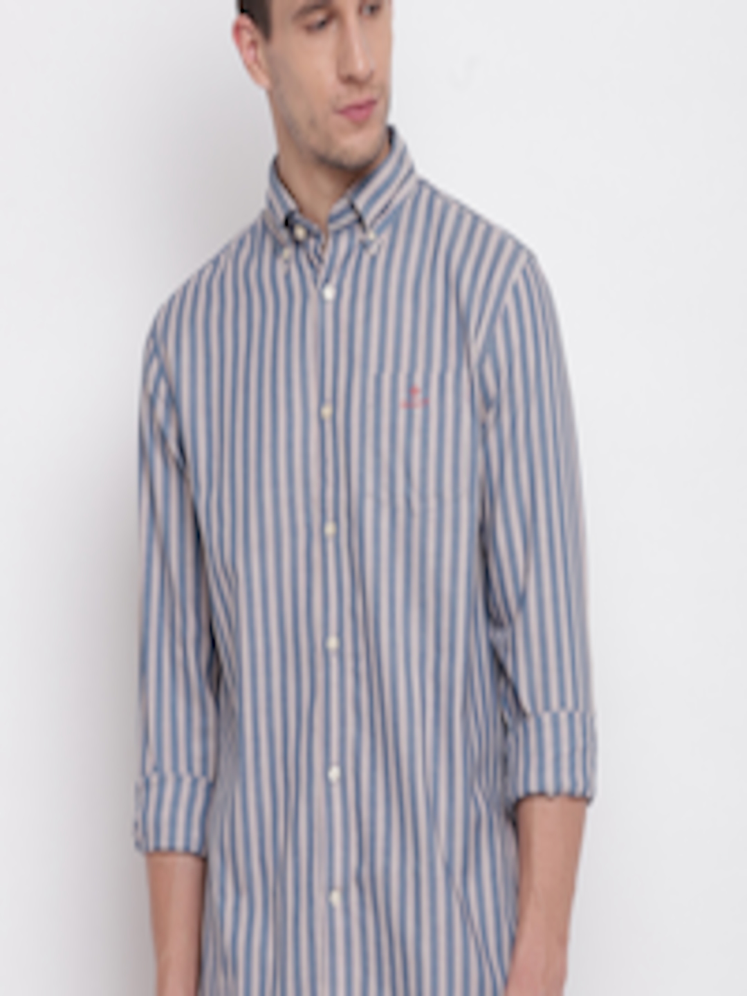 Buy GANT Men Blue Regular Fit Striped Casual Shirt - Shirts for Men ...