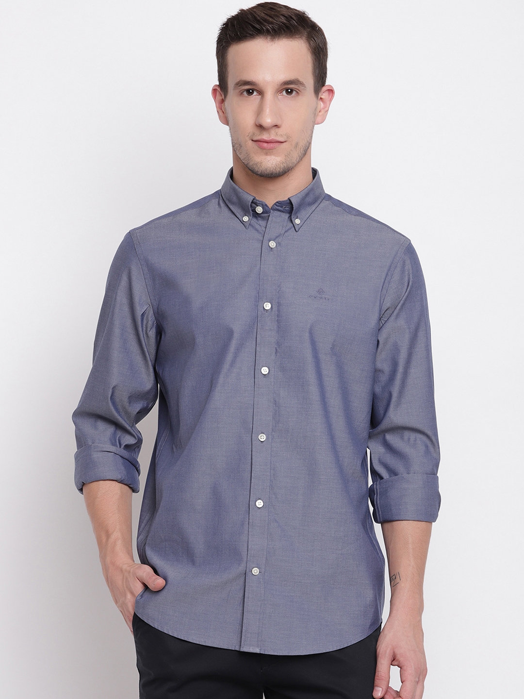 Buy GANT Men Blue Regular Fit Solid Casual Shirt - Shirts for Men ...
