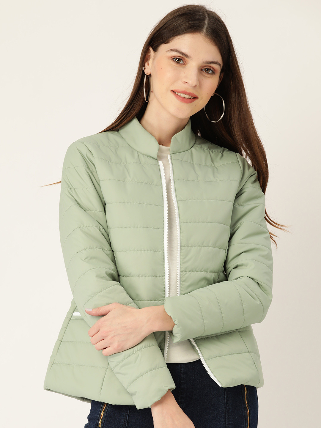 Women Sea Green Terry Hooded Jacket With Track Pants
