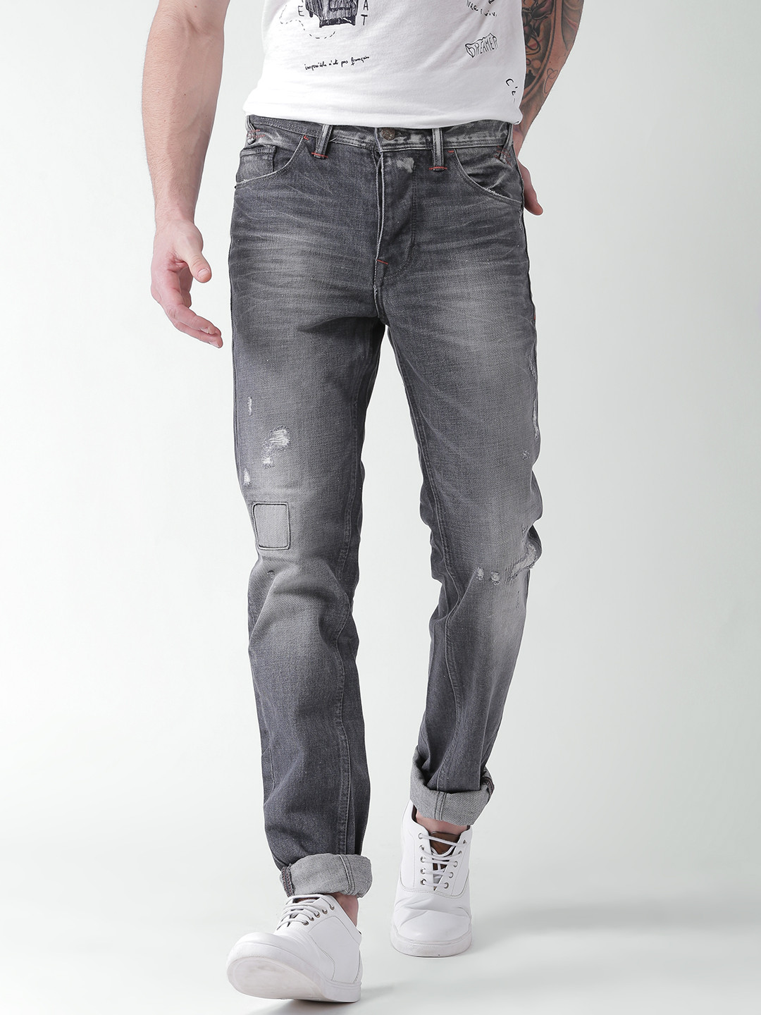Buy Celio Charcoal Grey Washed Distressed Jeans Jeans for Men 1195293