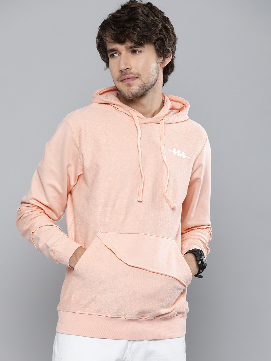 Buy Kook N Keech Men Peach Coloured Solid Hooded Sweatshirt - Sweatshirts for Men 11954348 | Myntra