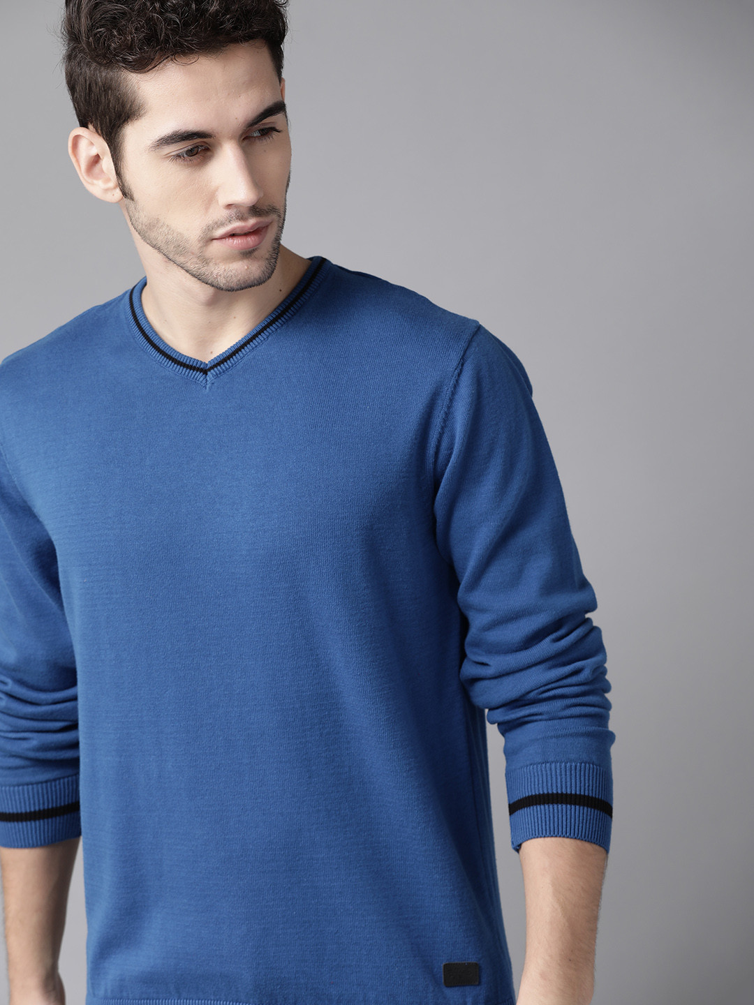 Buy Roadster Men Blue Solid Acrylic Pullover Sweaters for Men